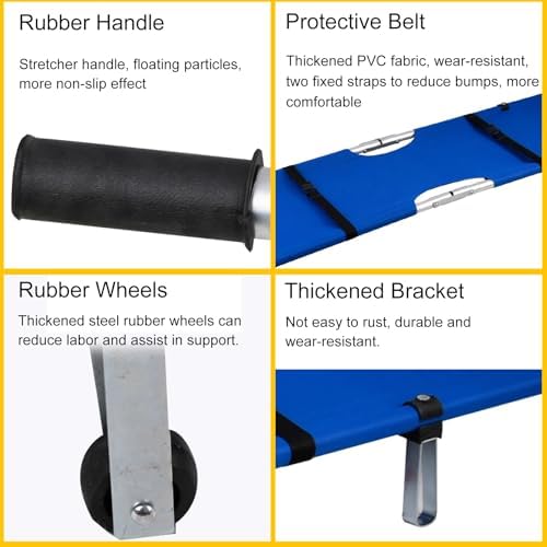 Portable Foldable Stretcher for Medical Rescue - Heavy-Duty Galvanized Steel with 2 Reinforced Rollers, Ideal for Hospitals and Sports Venues
