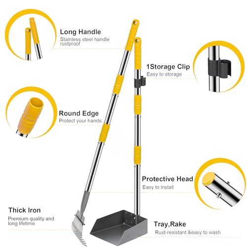 Image of Niubya Pooper Scooper for Dogs, Metal Poop Scooper Tray and Rake Set with Adjustable Long Handle, Dog Pooper Scooper for Pet Waste Removal