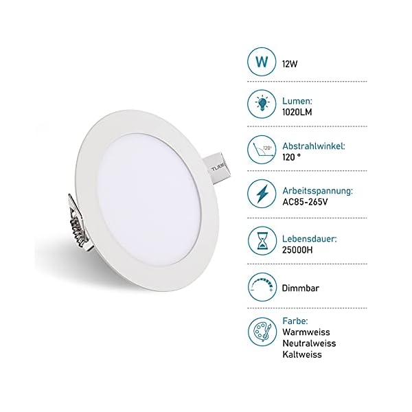 Bettizia LED Einbaustrahler Einbaustrahler LED Panellampe Rund Deckenstrahler Farbwechsel 3 in1 LED Panel IP44 Für… – Bild 3