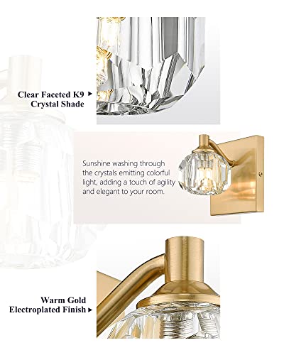 Coyilap Gold Wall Sconce Set Of Two, K9 Crystal Vanity Light, Modern Bathroom Light Fixtures, Gold Wall Lamp For Bathroom Bedroom Hallway, Bd009-1-G2 #TOP1