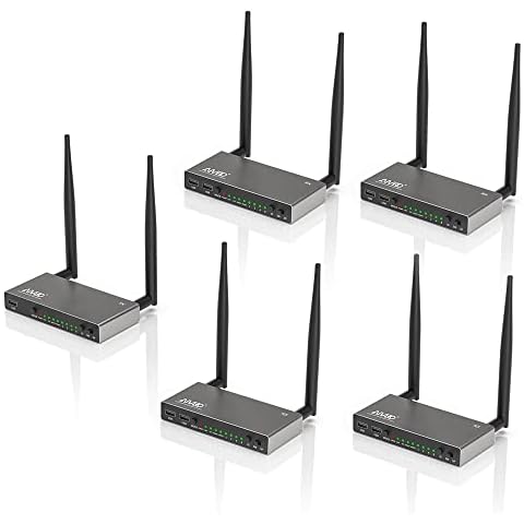 AIMIBO HDMI Wireless Transmitter & 4 Receivers 1080P, Multiple TXS & RXs, 5.8G HDMI Extender with KVM, IR Remote, Loop-Out, 656FT, Stream Video Audio for Laptop, Satellite to TV, Projector, Monitor Cover
