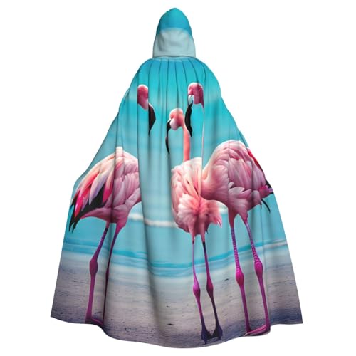 Cape à capuche de fête motif flamant rose style médiéval
