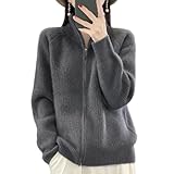 LIROMA Merino Wool Cardigan Womens,Ribbed Knitted Cardigan Open Front Full Zip Ladies Sweater Coat Autumn Winter Soft Warm Knitwear Jacket Jumper Outerwear Sweatshirt Coat,Grey,L