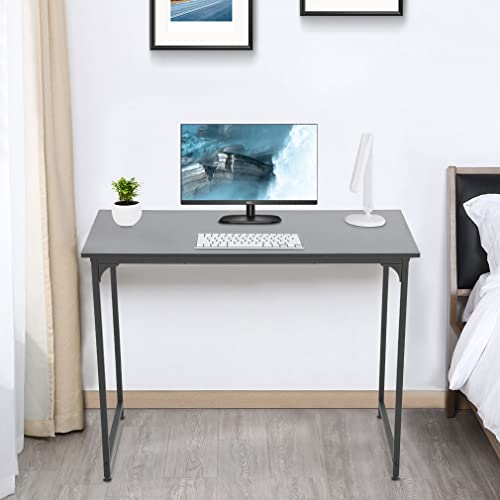 Modern 39-Inch Computer Desk for Home Office - Simple Metal Frame Writing and Gaming Workstation for Small Spaces (Black)