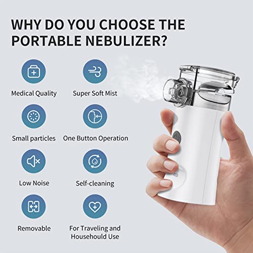 Portable Nebulizer - Handheld Mesh Nebulizer Machine for Adults & Kids Travel and Household Use, Quiet Steam Inhaler for Breathing Problems