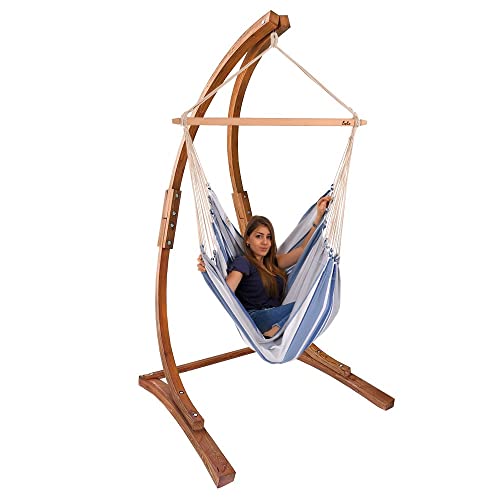 Lola Mammut Hängesesselgestell aus Lärchenholz FSC max. 130 kg belastbar wetterfest mit Lola XL Premium Hängesessel Brasil Sofa Marine Spreizstab 110 cm