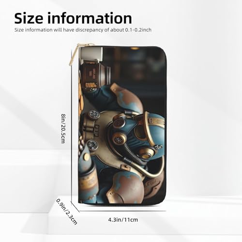 Retro Blue Robot Print Wallet Women, Leather Bifold Multi Card Wallet, Long Purse Women's Wallets2