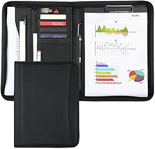 LOCAL LION Conference Folder a4 Pu Leather Business Portfolio Clipboard Padfolio for Resume, Interview, Legal Document Organiser & Business Card Holder, Writing Pad for School Office (Black-06LH)