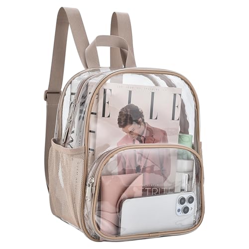 Image of Busiuw Clear Backpack for Stadium Events 12x12x6 with Front Pocket for Concert Sport Fashion Women Backpack Events Work Travel(Khaki)