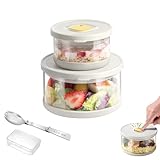 SAYAPE Recipientes de vidrio para almacenamiento de alimentos con tapas herméticas, recipientes de vidrio de borosilicato alto de 33.8 onzas y 11.5 onzas con tenedor, cajas de almuerzo Bento para