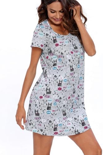 ENJOYNIGHT Women's Sleepwear Cotton Sleep Tee Short Sleeves Print Sleepshirt