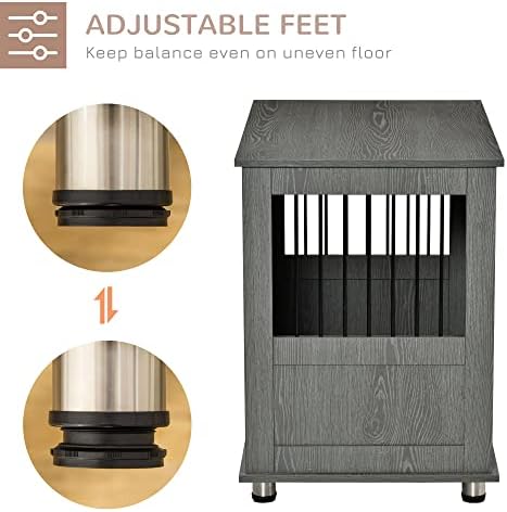 PawHut Dog Crate Furniture End Table, Pet Kennel for Small and Medium Dogs with Magnetic Door Indoor Animal Cage, Grey, 85 x 55 x 75 cm