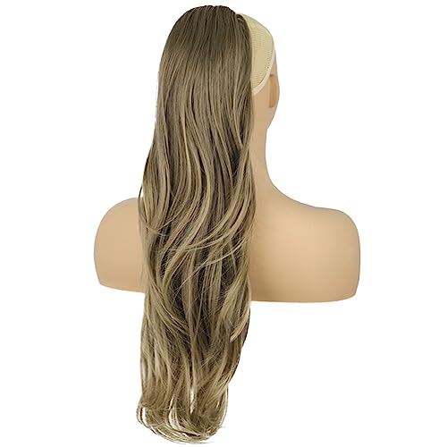 PORSMEER Ponytail Extension,Drawstring Ponytail Hair Extensions Ombre Brown 26 Inch Long Natural Straight Wavy End Synthetic Hairpiece for Women Girls Daily Use/Party - Image 3