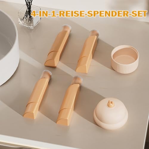 FISH DRAGATE paquete de 4 Botellas de viaje de para artículos de tocador,4 en 1 botes rellenables silicona,travel accesorios,240 ml,para champú, crema, líquidos y loción - imagen 3