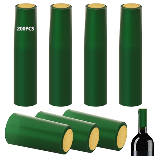 200 Pieces PVC Heat Shrink Cap with Tear Tab for Wine Bottle, 30x60mm Wine Shrink Wrap Seals Sleeves Caps Shrink Top Cover for Wine Cellars Home Kitchen Use (Green)