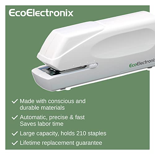 Ecoelectronix Electric Stapler - Portable Automatic Stapler 30 Sheet Capacity - Quiet, Jam-Free, And Easy Reload - Ac Or Battery Powered For Professional Home Office Use - White #TOP4