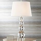 Vienna Full Spectrum Modern Glam Table Lamp 26 1/2' High Stacked Clear Crystal Spheres Glass White Tapered Drum Shade Decor for Bedroom Living Room House Home Bedside Nightstand Office Family