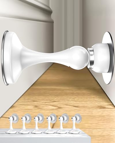 Image of Crosize Magnetic Door Stoppers 6 Pack, Stainless Steel Door Stops for Wall and Floor Mounting, Door Holder Keep Door Open, No Drilling Door Stop with 3D Adhesive Tapes, White