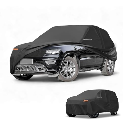 Partuto Funda para Todo Clima Exterior Automotriz Protección Solar Anti-UV Lluvia Completa para Jeep Grand Cherokee 2002-2023 210D-PU Negro con Franjas Reflectantes