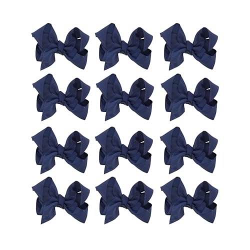 Image of Small Solid Bows for Girls - Set of 12 (Navy)