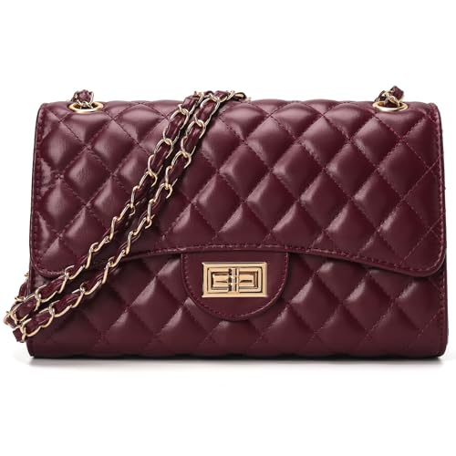 Image of Quilted Leather Crossbody Bags for Women Trendy Ladies Shoulder Purse Satchel HandBag with Chain Strap