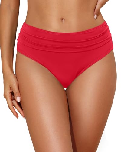 Image of Tempt Me Women Mid Rise Bikini Bottoms Full Coverage Swimsuit Ruched Scrunch Swim Bottom