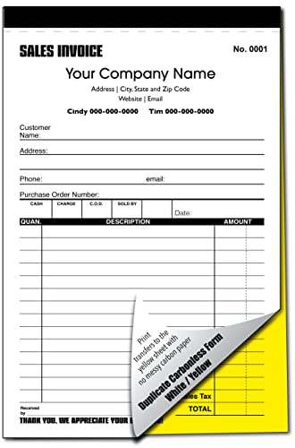 custom sales invoice personalized duplicate carbonless form with your company name - 2 books 100 sets numbered