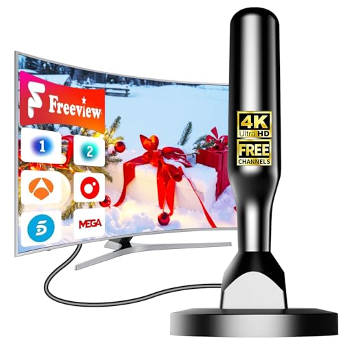 Antena de TV Interior 2025 – Recepción 360° con Base Magnética Fuerte, Largo Alcance y Fácil Instalación, Compatible con Smart TV, Soporta Canales Gratis en Full HD 1080P y 4K UHD