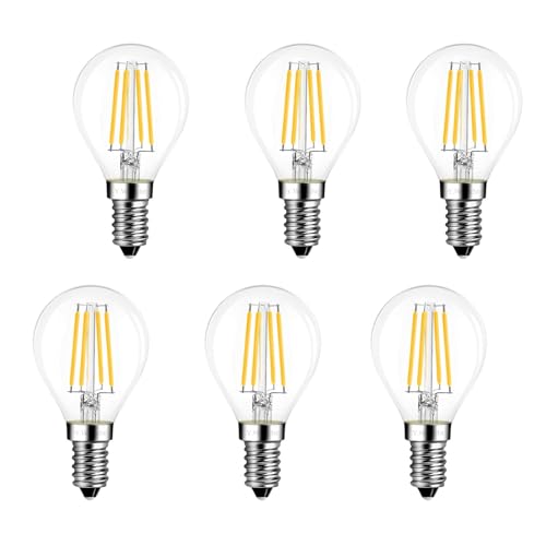Lampadina a Filamento LED E14 G45 6W Dimmerabile Bianca Calda 2700K Equivalenti a 60W Piccole Lampadine a Vite Vintage Lampade LED E14 Consumo Basso Risparmio Energetico Pacco da 6 Unità