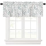 Farmhouse Teal Grey Leaf Kitchen Curtains Valances for Windows Spring Summer Aqua Gray Rod Pocket Valance Window Treatments 1 Panel Short Curtain 54x18 Inch for Bedroom Bathroom Living Room Decor