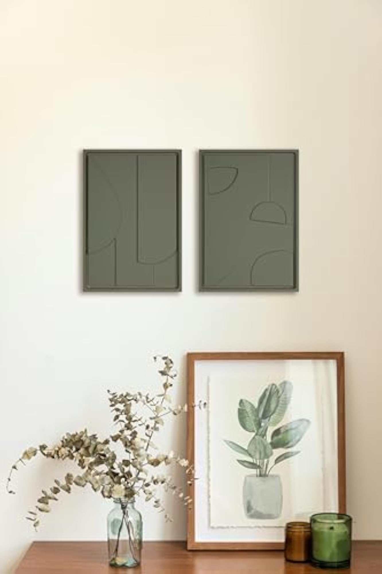 Basil Green Hues 3D Wall Art, Set of 2 Decorative Frames