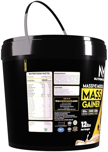 Image of Nutrimuscle Massive Muscle Mass Gainer - 12 lbs - Cookies and Cream flavour - For Muscle, Mass and Strength Gain - Contains Creatine, Complex Carbohydrates and Protein