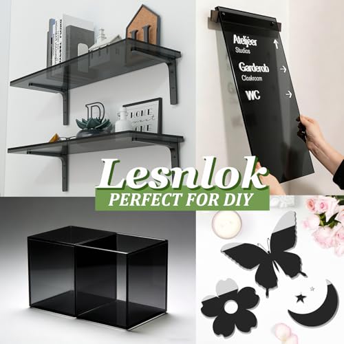Image of Lesnlok 12 x 12 Black Transparent Acrylic Sheet 1 /4 inch Thick 6mm Cast Plexiglass Sheet for Sign,Craft,Painting,Laser Cutting 2 Pieces (2, 12 x 12 x 1 /4)