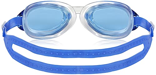 Image of I-SWIM LADIES COSTUME IS-103 NAVY /RED LINES SIZE 2XL WITH GOGGLES SILICON JOINTLESS WITH BOX BLUE