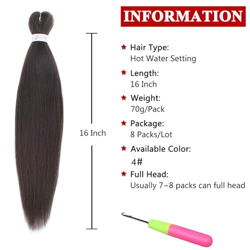 Xtrend 16 Inch EZ Braid 8 Packs Pre Stretched Braiding Hair Yaki Texture Braiding Hair for Crochet Hair Braids Hot Water Setting Synthetic Fiber Hair Extensions 4# - Image 2
