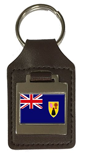 Porte-clés en cuir gravé drapeau îles Turques et Caïques pendentif clés