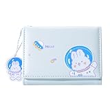 Girls Cute Astronaut Bear Bunny Print Tri-folded Wallet Small Wallet with Pendant Card Holder ID Window for Women (LIGHTBLUE)