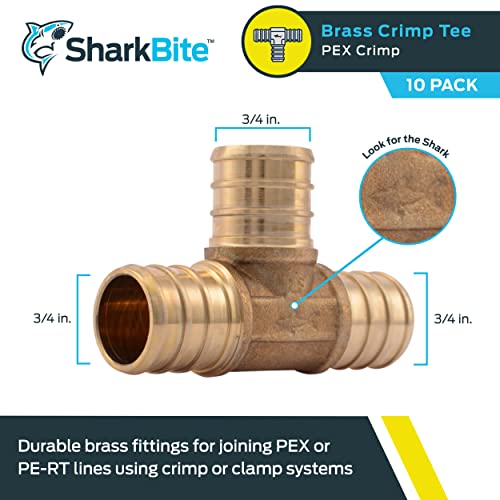 Sharkbite 3/4 Inch Crimp Tee, Pack Of 10, Brass Plumbing Fitting, Pex Pipe, Pe-Rt, Uc370Lfa10 #TOP1