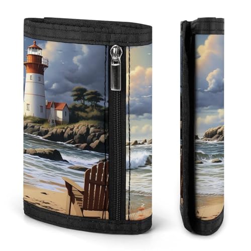Sea Lighthouse Sandbeach Trifold Wallet Coin Purse With 8 Card Slots Credit Card Holder Divided Billfold Wallet3