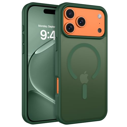 Image of BENTOBEN Magnetic for iPhone 17 Pro Max Case 6.9 inch 2025, [Compatible with Magsafe] Cute Slim Frosted Matte Military Shockproof Protective Bumper Girl Men Phone Cover for iPhone 17 ProMax, Dark Green