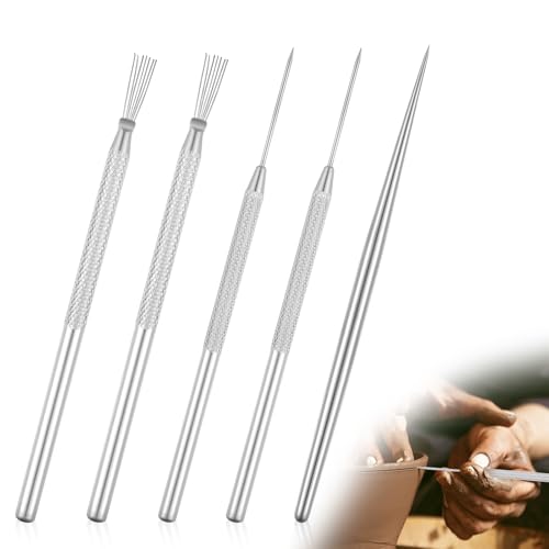 JIEYAO 5Stück Detailwerkzeug aus Edelstahl für Ton, Nadelwerkzeuge für Tonstrukturkunst Federdraht Strukturwerkzeuge Tonskulptur Keramikwerkzeuge Töpfer Ritzwerkzeug für Bildhauerset Nadelwerkzeugset