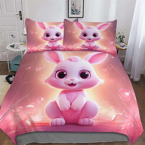 Parure de lit lapin mignon housse de couette anti-pli lit double coton confortable - 2