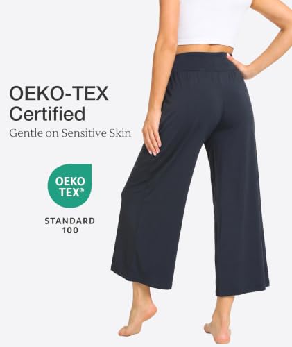 Image of GYS Bamboo Viscose Wide Leg Capri Pants for Women, Ultra-Soft Pajama Bottom | Lightweight Culottes Cropped Lounge Pants, Flowy Yoga Pants, High Waist PJ Bottoms, Knitted Ladies Gaucho Pants