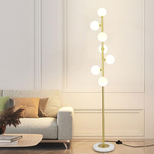 FROIDEXG Lampada da Terra Moderna A 7 Globi da 70,4 Pollici, Lampada da Terra Alta con Sfera di Vetro Dimmerabile G9, Illuminazione D'atmosfera per Soggiorno, Luce da Lettura