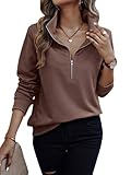 TAGAS Women's Solid Color Zipper Half Placket Long Sleeve Casual Fleece Regular Fit Sweatshirt || Jumper Winter Wear ||Zipper Sweatshirt for Women || Sweatshirt for Women ||(WSS-40) (Coffee, Medium)