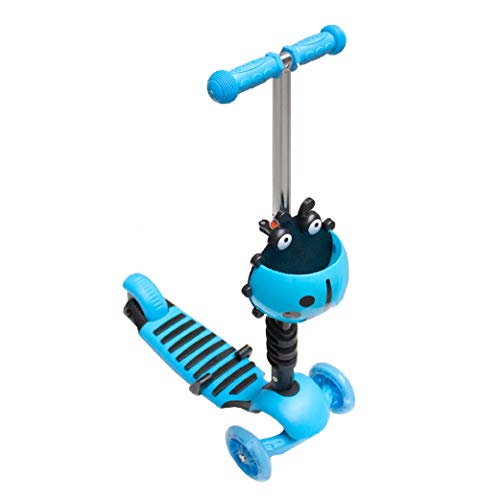 Calma Dragon Patinete YX-S49 Scooter 3 en 1, Tres Ruedas de LED, Altura Ajustable con Cesta de Mariquita, para Niños y Niñas, con Protección de Regalo (Azul)