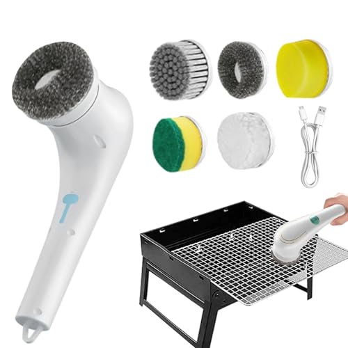 Cepillo Eléctrico para Parrilla | Cepillo Limpiador de Parrillas Recargable Sin Cable | Estropajo Impermeable Extraíble con 5 Cabezales De Repuesto para Horno Bañera Piso Restaurante Plancha
