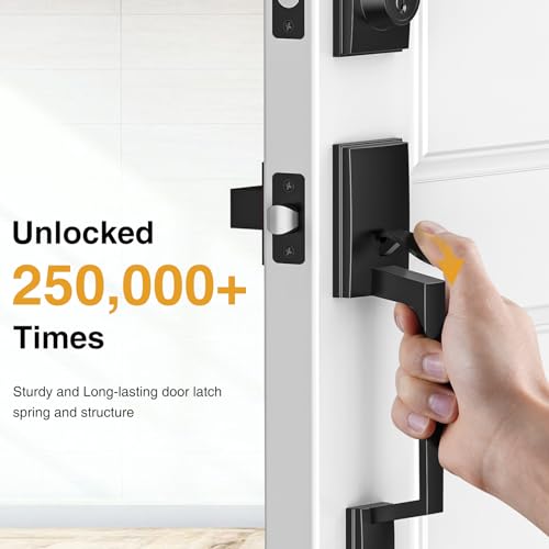 Image of Brightify Black Front Door Handle, Matte Black Exterior Door Handle with Door Lever, Modern Front Door Lock Set, Adjustable Deadbolt with Single Cylinder, Reversible for Right&Left