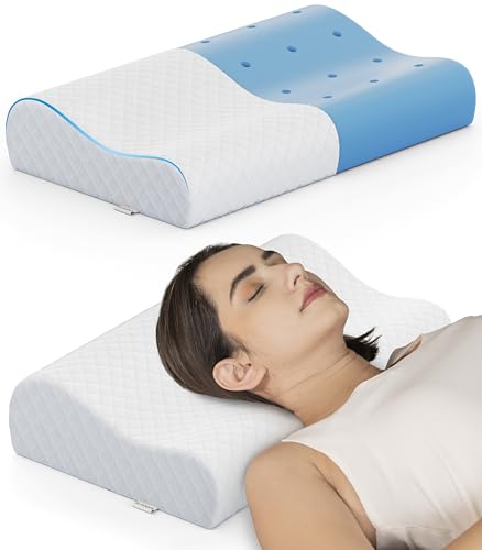 Image of FOVERA Cervical Pillow for Neck Pain | 2 Years Warranty | for Spondylitis Neck & Shoulder Pain, Orthopedic Memory Foam Pillow for Sleeping, Standard, 18 x 11 x 3.5 Inch, White Jacquard, Pack of 1