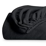 Bare Home Super Soft Fleece Fitted Sheet - Twin Size - Extra Plush Polar Fleece, No-Pilling - Deep Pocket - All Season Cozy Warmth (Twin, Black)